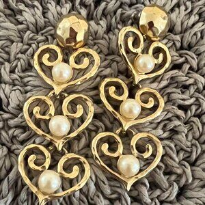 Gold Heart Earrings with Pearls